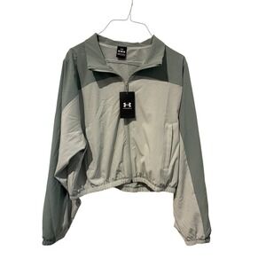 Under Armour Womens Rival Crop Jacket Loose Fit M Gray Teal Athleisure Zip Up